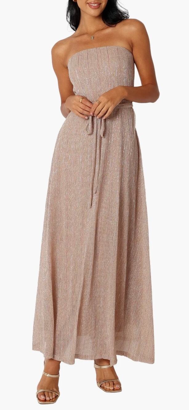 Petal and Pup Unique Vintage Rose Gold Stripe Farley Strapless Maxi Dress S NWT